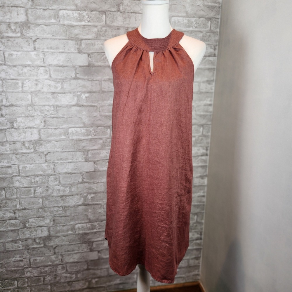 C&C California Shift Dress Dusty Rose 100% Linen Halter Keyhole XS